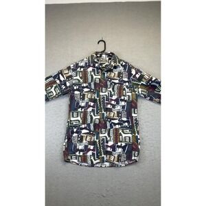 MTO International Shirt Mens Medium Multicolor‎ Safari Animal Tribal Button Down